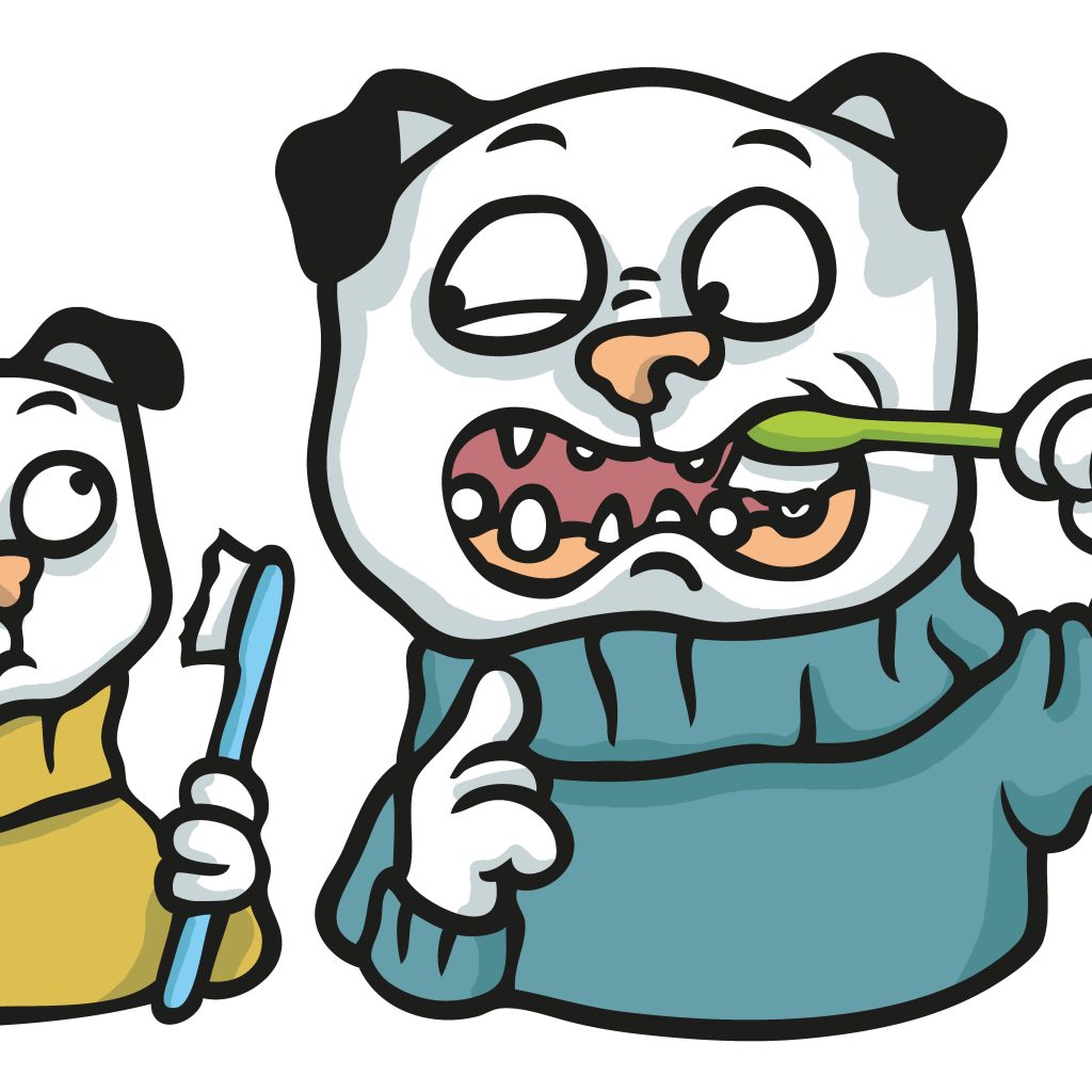 Pugs brushing teeth