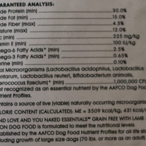 dog food label